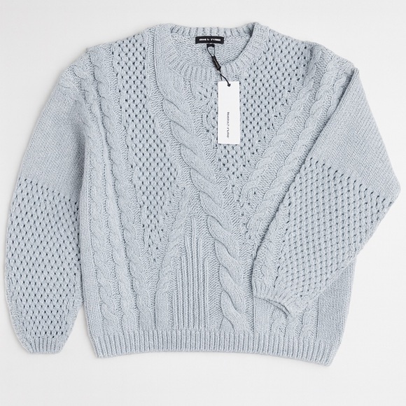 525 America NWT Cable Knit Sweater Size M Light Blue Chunky Pullover - Picture 1 of 6